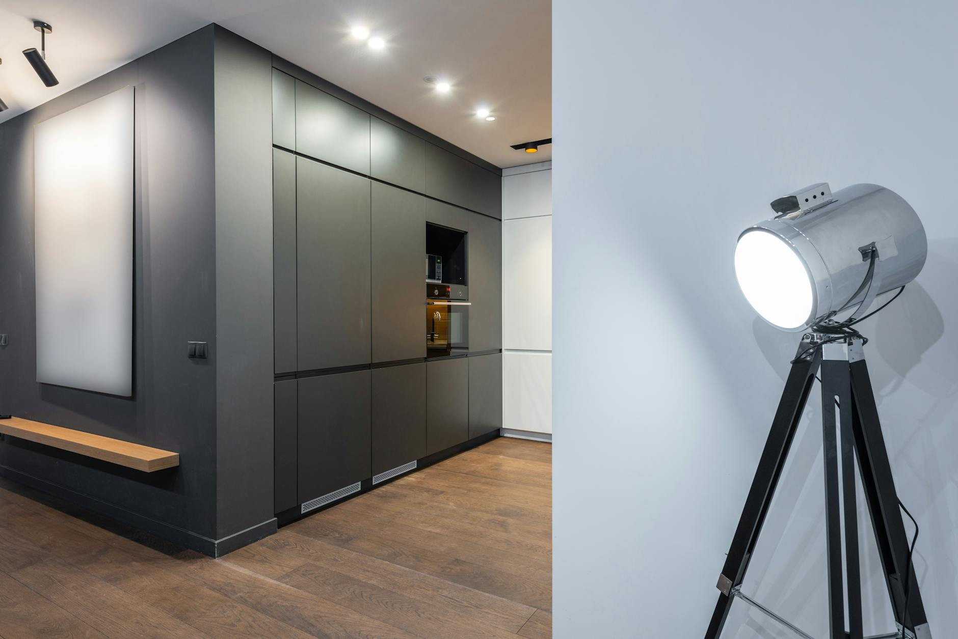 Nowoczesna minimalistyczna kuchnia oświetlona energooszczędnym LED